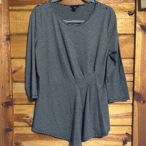 New Directions Black and White Striped Tunic with 3/4 Sleeves